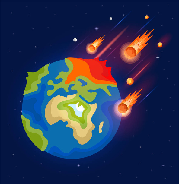 A világ vége. Egy illusztráció, üstökösök és a föld. - Vektor, kép