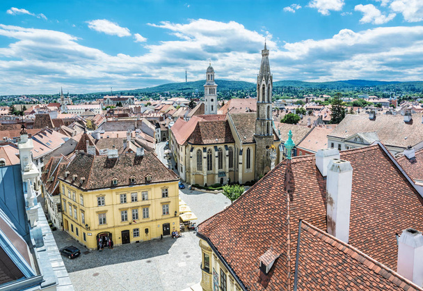Historic Main square from Fire tower, Sopron, Hungary. Travel destination. Architectural theme. - Zdjęcie, obraz