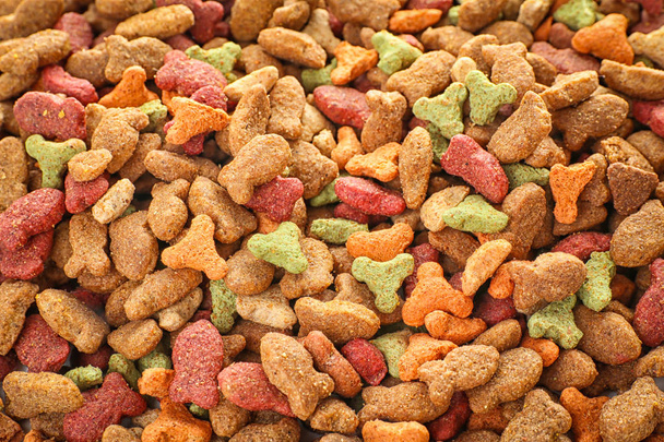 Pile of dry pet food, closeup - 写真・画像