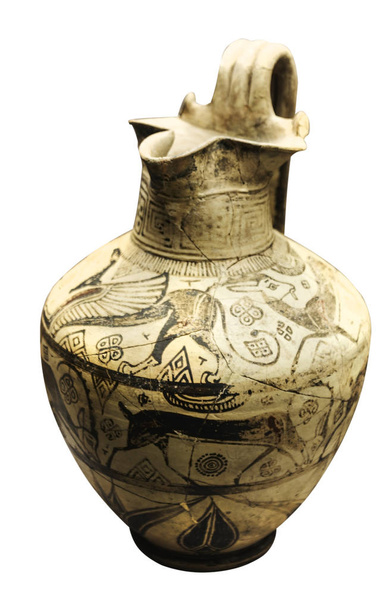 ancient greek amphora with ethnic pattern isolated on the white background - Photo, Image