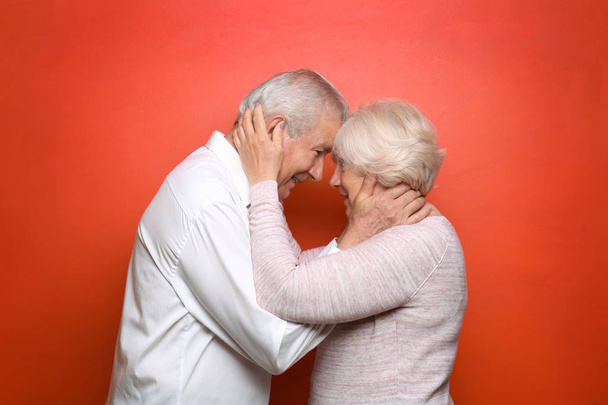 Renkli arka planda mutlu yaşlı çift - Fotoğraf, Görsel