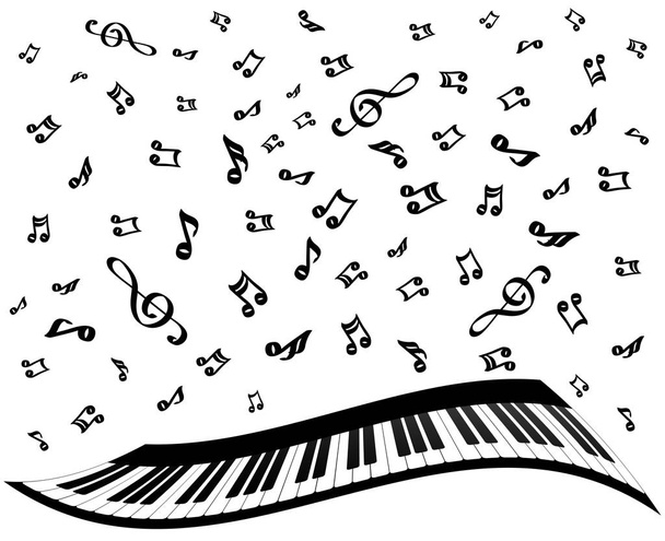 zongora billentyűk és zenei jegyzetek a fehér, stock vektor illusztráció - Vektor, kép