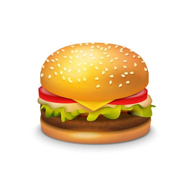 Big Hamburger Sandwich on white background - Vector Clipart Illustration of American Burger - Vector, Image