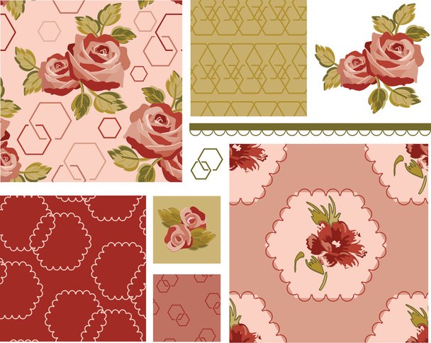 Country Rose Vector Seamless Patterns and Icons. - Vector, Image