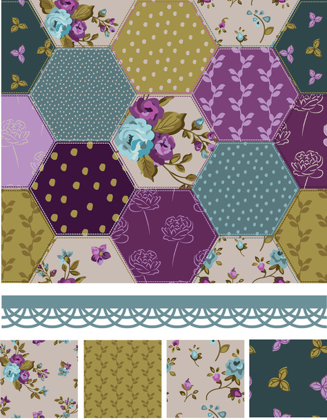 Pretty Vector Rose Seamless Patterns and Elements. - Vector, Image