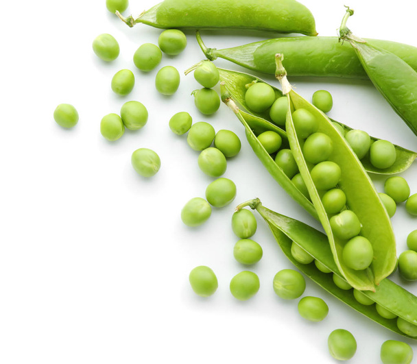 Fresh green peas on white background - Photo, Image