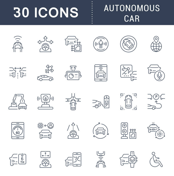 Ensemble d'icônes de ligne vectorielle, signe et symboles de voiture autonome pour les concepts modernes, web et applications. Collection d'éléments d'infographie, logos et pictogrammes
. - Vecteur, image