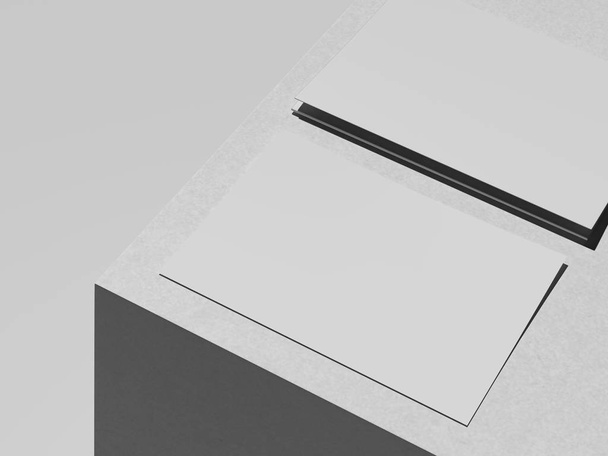 Білі картонні листи на білому кубі, 3d рендеринг
 - Фото, зображення