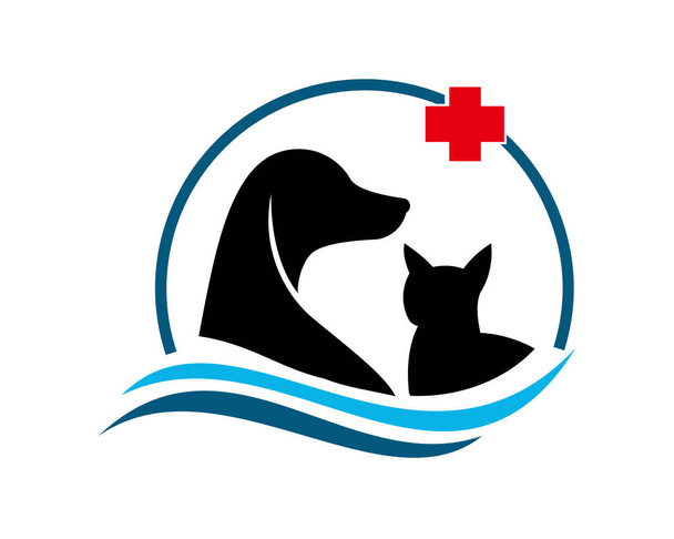 病院健康ペット動物獣医クリニック友人安全シルエット グラフィックの愛輪現代医療犬猫ロゴ アイコン ベクトル デザイン テンプレート - ベクター画像
