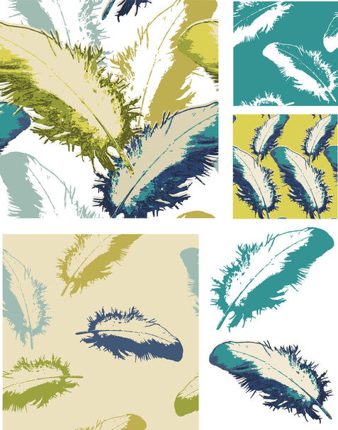 Vector Feather Seamless Patterns and Icons. - Vector, Image