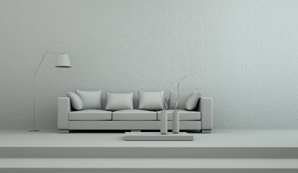 Sisustus mallihuone sohvalla
 - Valokuva, kuva