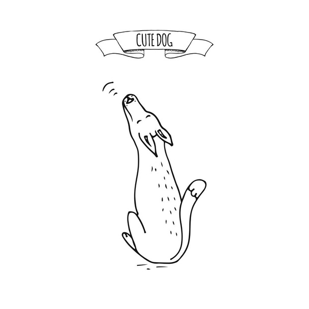 Doodle desenhado à mão bonito uivando sentado ícone do cão ilustração vetorial Cartoon normal diário casa animais de estimação atividades símbolo. Sketchy filhote de cachorro lamentando, gritando, latindo com a cabeça erguida
 - Vetor, Imagem