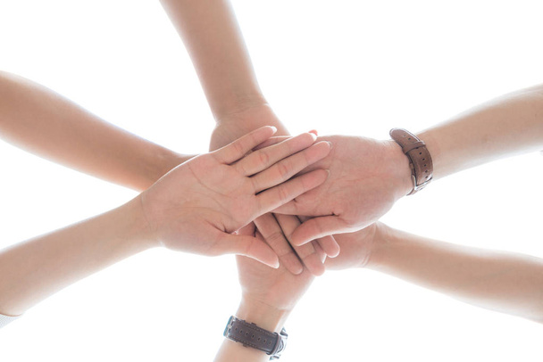 Friendship Day concept. Hands hit and join together isolate on white background. success in business. symbolizing to trust each other. - Foto, imagen