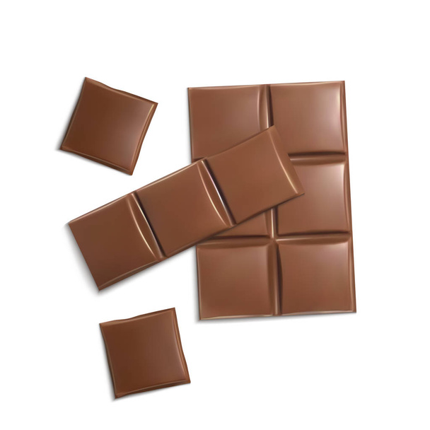 Vektoros 3d reális barna csokoládé, darabokra - Vektor, kép