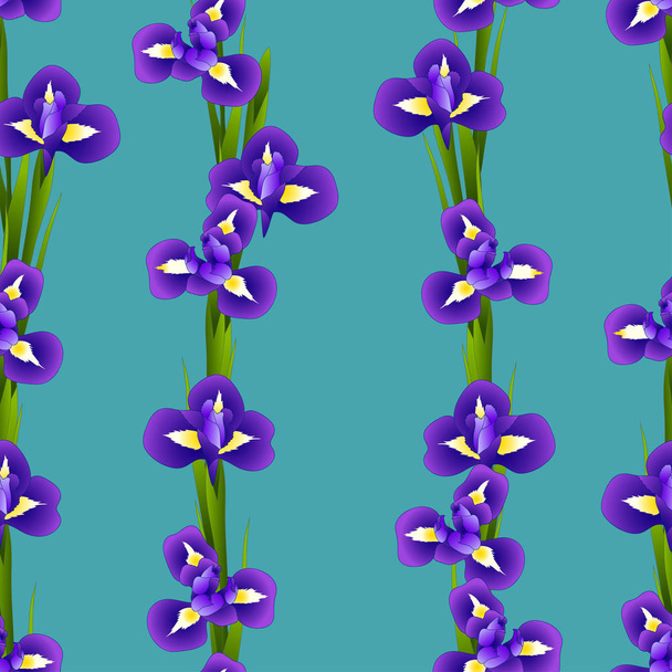 Koyu mavi mor Iris çiçek çivit mavi zemin üzerine. Vektör çizim. - Vektör, Görsel