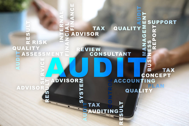 Audit business concept. Auditor. Compliance. Virtual screen technology. Words cloud. - Photo, image