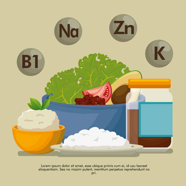 healthy food with nutritional facts - Vector, Image