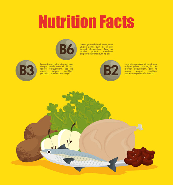healthy food with nutritional facts - Vector, Image