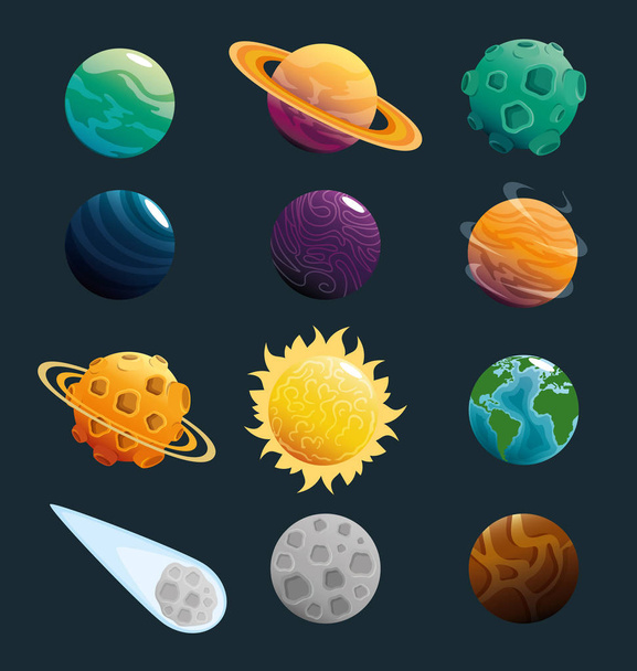planets of the solar system scene - Vector, Image