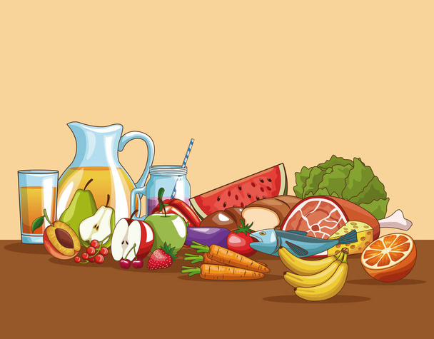 egészséges élelmiszer rajzfilm - Vektor, kép