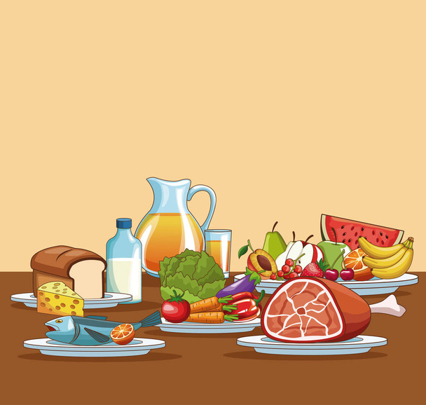 dibujos animados alimentos saludables - Vector, Imagen
