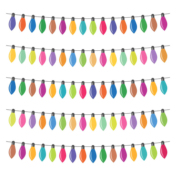 Garland with multi-colored light bulbs on a white background. Vector illustration - ベクター画像