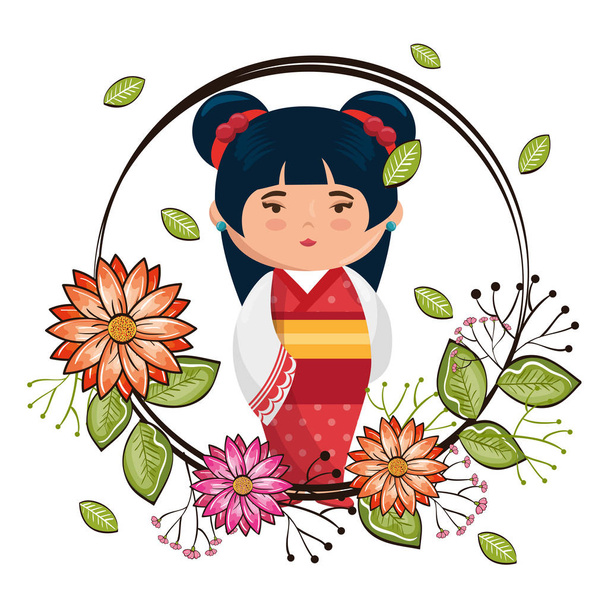 花文字で小さな日本人の女の子かわいい - ベクター画像