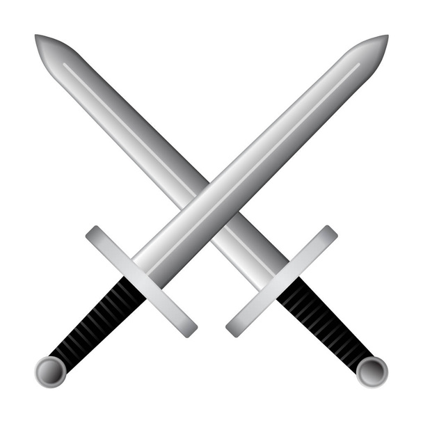 Překřížené meče ikonu izolovaných na bílém pozadí s černou rukojetí. Vektorové ilustrace. - Vektor, obrázek