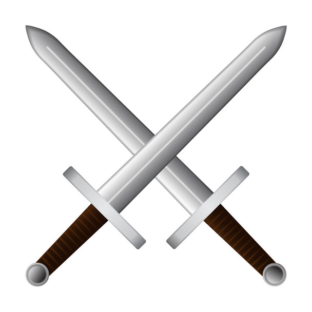Gekreuzte Schwerter Ikone isoliert auf weißem Hintergrund mit Ledergriff. Vektorillustration. - Vektor, Bild