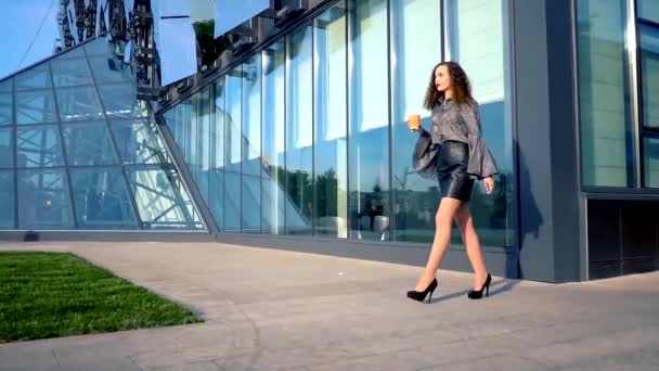 Young Business Woman on office center background - Filmmaterial, Video