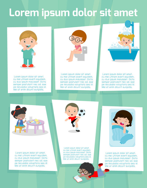 daily routines for kids, daily routine of child, Template for advertising brochure,your text, ready for your message. Vector illustration - Vector, Image