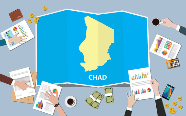 ομάδα έθνος ανάπτυξη χώρα οικονομία Αφρικής Τσαντ συζητούν με δίπλωση χάρτες θέα από την κορυφή διανυσματικά εικονογράφηση - Διάνυσμα, εικόνα