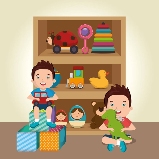 niños pequeños jugando con personajes de juguetes
 - Vector, imagen