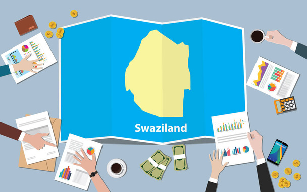 Swaziland Afrika economie land groei natie team bespreken met vouw kaarten uitzicht vanaf top vectorillustratie - Vector, afbeelding