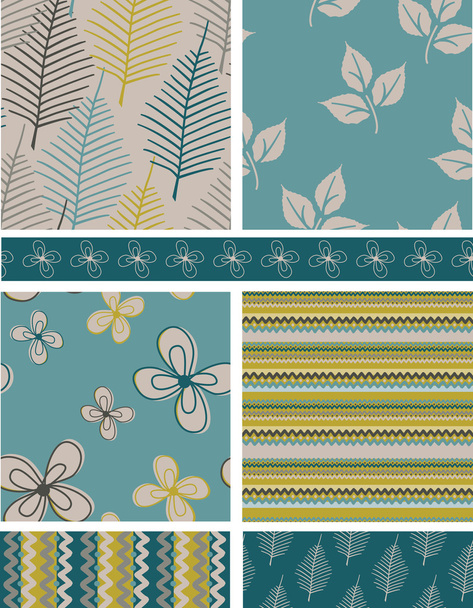 Spring Leaves & Floral Seamless Vector Patterns. - Vector, Image