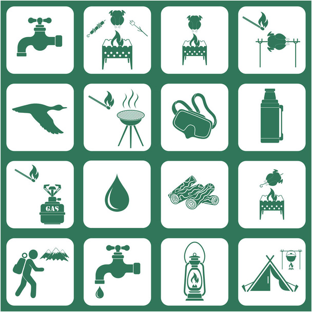 Symbole für Reise- und Campingausrüstung. Vektorillustration - Vektor, Bild