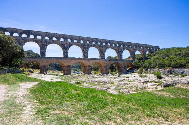 Pont du Gard, a part of Roman aqueduct in southern France near Nimes, South France, Europe; - Foto, imagen