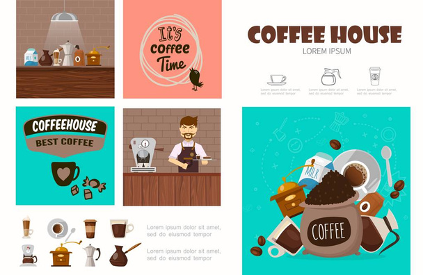 Flat Coffee Shop Infographic Concept - Vektori, kuva