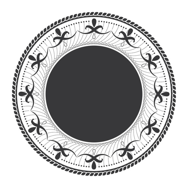 Decorative round frame for design with floral ornament. A template for printing postcards, invitations, books, for textiles, engraving, wooden furniture, forging. Vector. - Vector, Image
