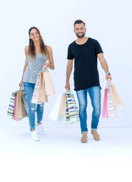 Couple with shopping bags, - Φωτογραφία, εικόνα