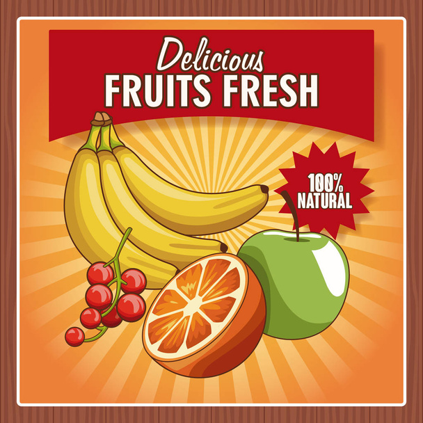 Delicious fruits fresh poster - Vector, Image