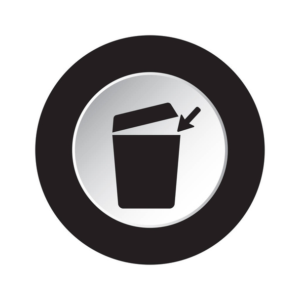 Ronde van geïsoleerde zwarte en witte knop met zwarte Prullenbak met geopend deksel en pijl pictogram - Vector, afbeelding