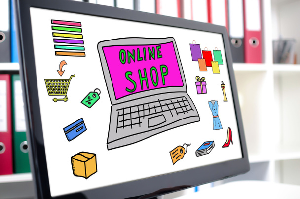 Concepto de tienda online que se muestra en la pantalla de un ordenador
 - Foto, imagen