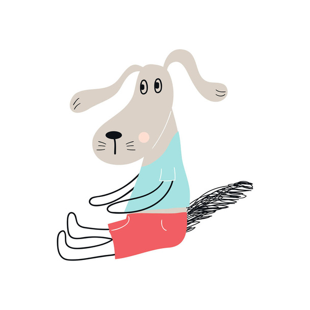 Şirin el çekilmiş kreş poster oturan köpek hayvan. Vektör çizim İskandinav tarzı. - Fotoğraf, Görsel