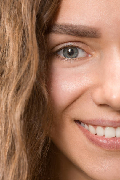 The close up eye on face of young beautiful caucasian girl - Zdjęcie, obraz
