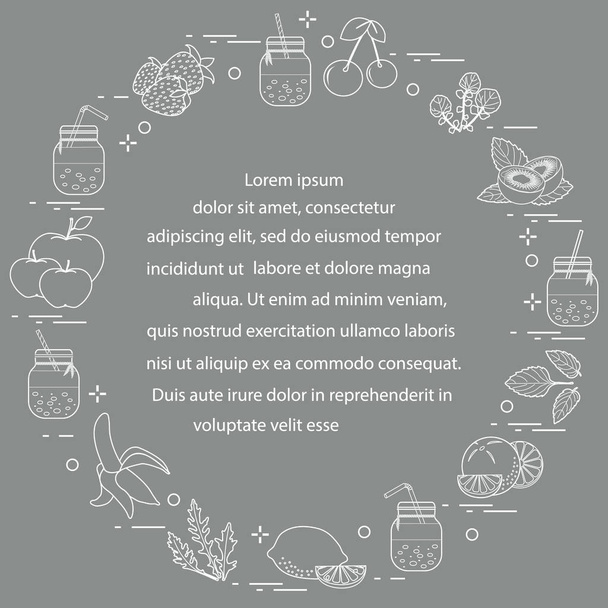 Jar with smoothies and ingredients for making smoothie. Healthy eating habits. Easy cooking process. - Vector, imagen