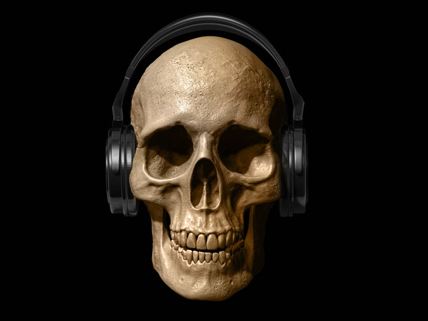 crânio com fones de ouvido isolados em fundo ilustração 3d
 - Foto, Imagem