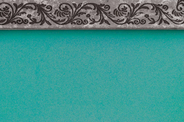 Abstracte compositie bij cerulean achtergrond oppervlak en grijs frame met patroon - Foto, afbeelding