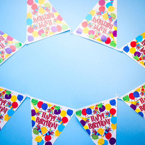 Birthday party banner blue background - Φωτογραφία, εικόνα
