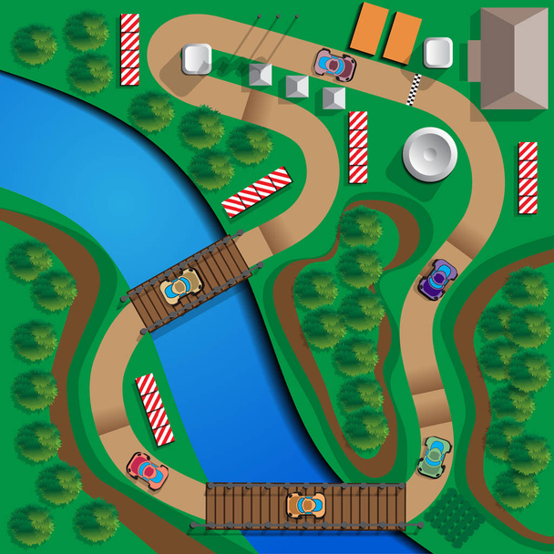 Car race. Rally. View from above. Vector illustration. - Wektor, obraz